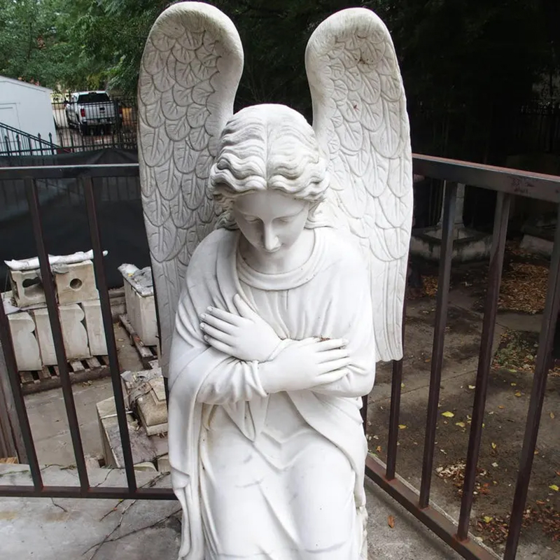Cemetery kneeling Angel Sculpture with crossed arms
