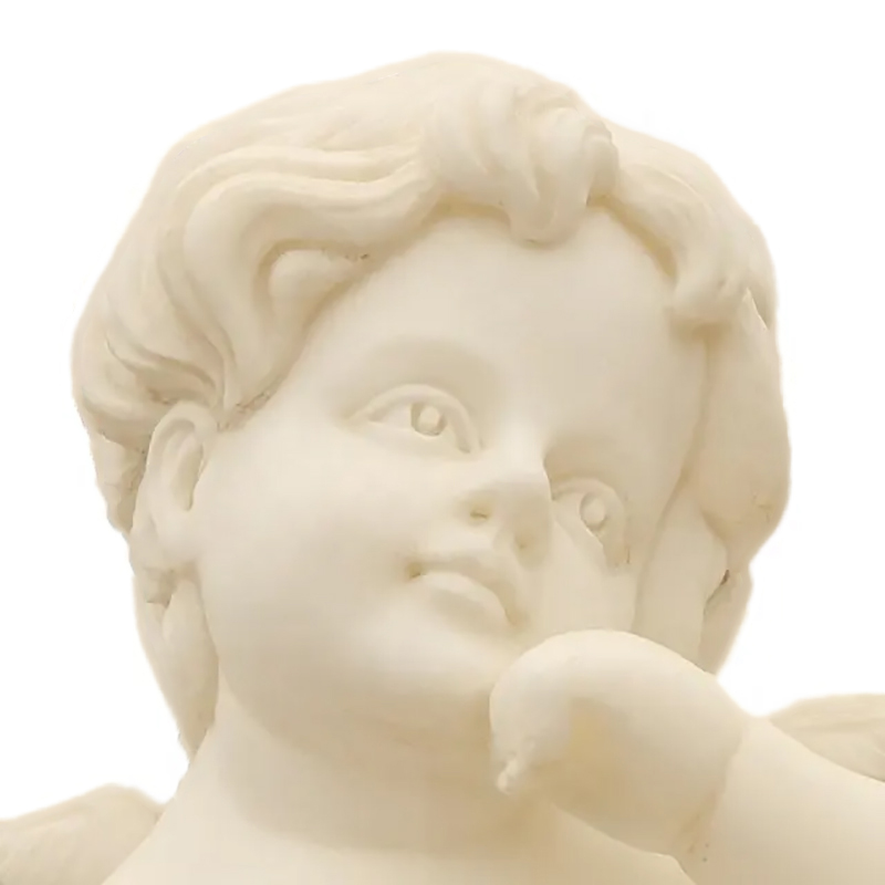 Close-up of Resin Cherub's face Statue showing in a gentle expression