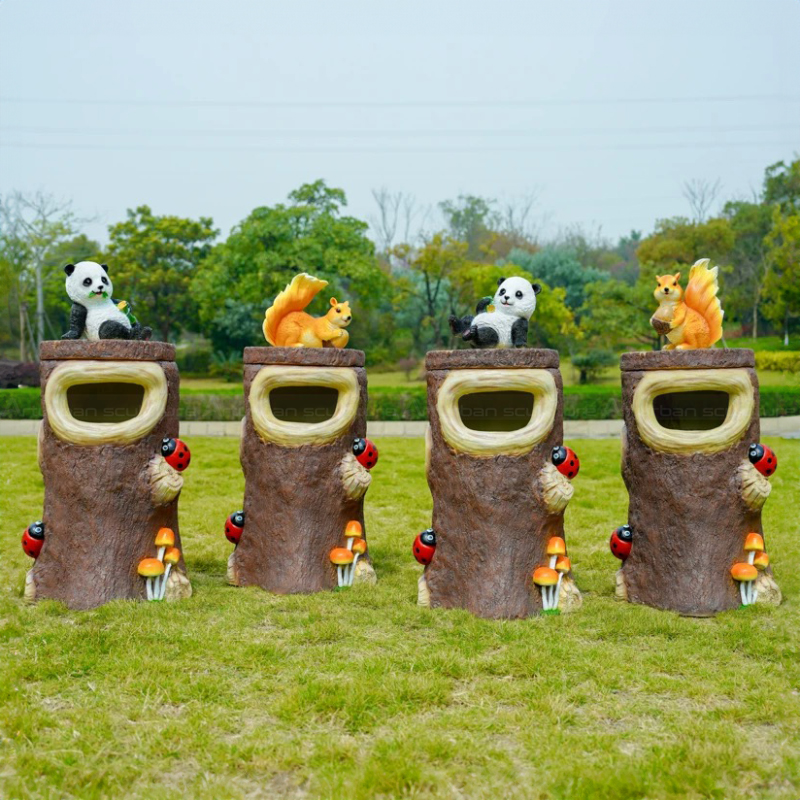 Decorative cartoon tree stump-shaped Trashcans fiberglass sculpture