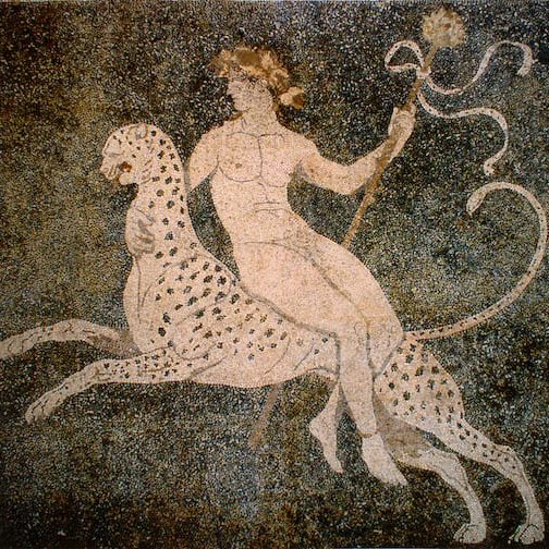 Dionysus riding a large spotted panther