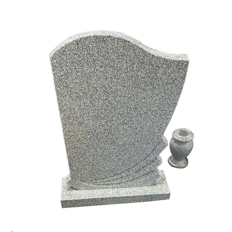 Granite Headstones for Salewith curved design and elegant decorative lines at the bottom right accompanied by a small vase