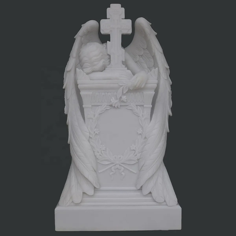 Grieving Angel Headstone statue showing leaning on a gravestone