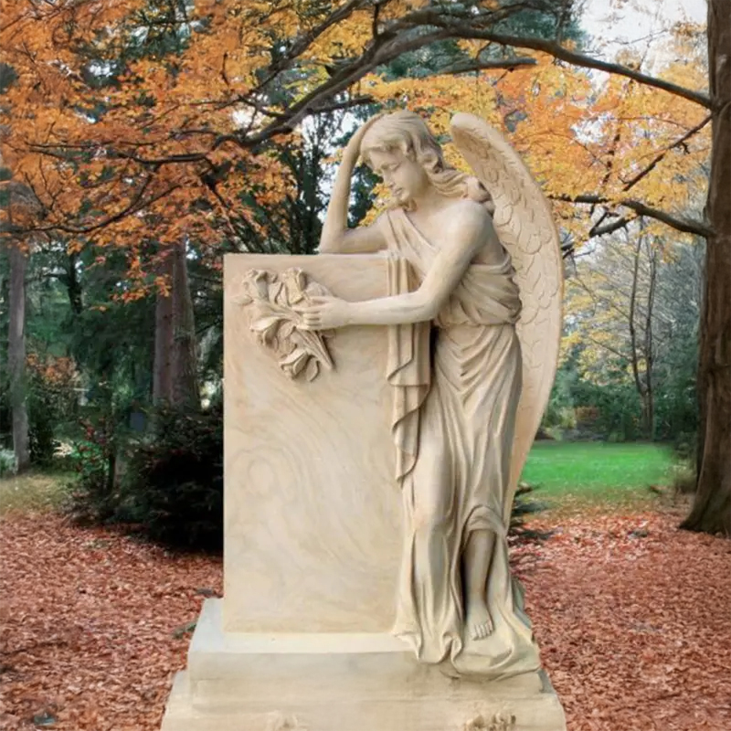 Grieving Angel with flowers Garden stone Statue