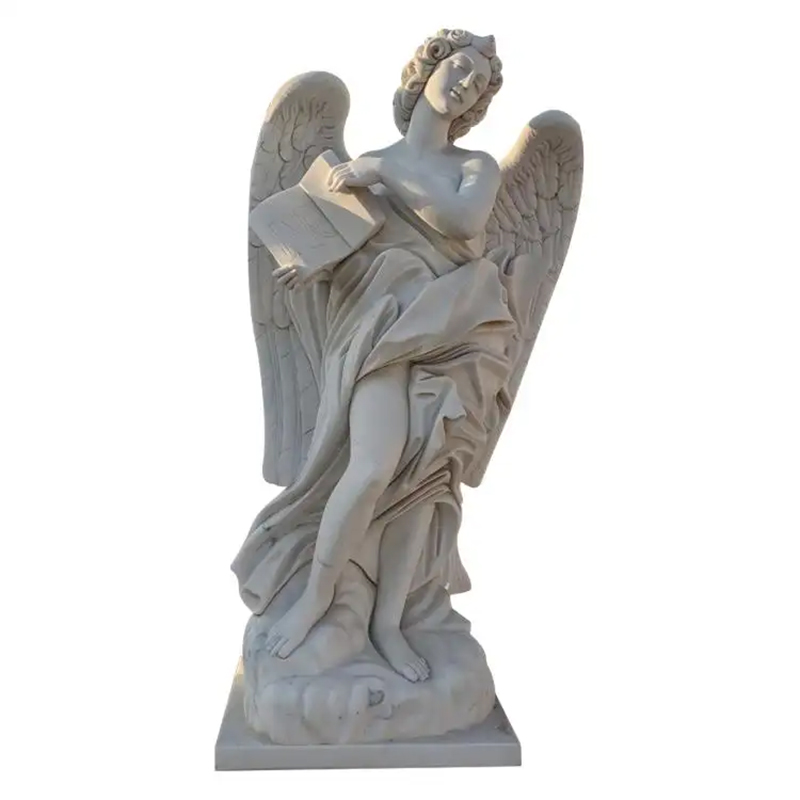 Large marble Garden Angel statue holding the life of book