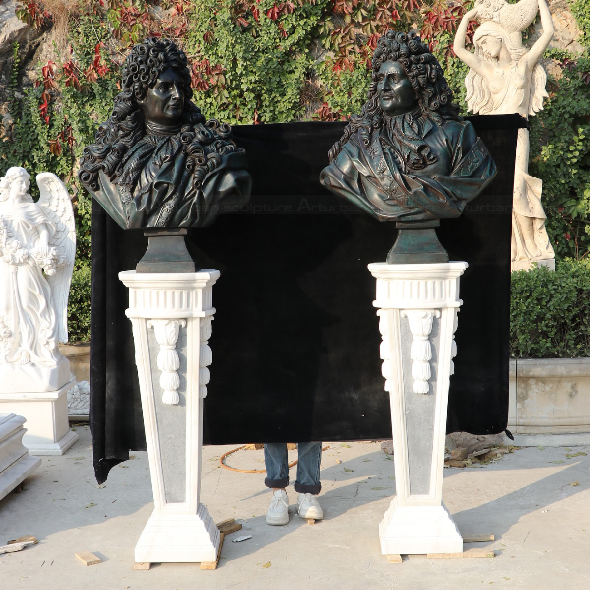 Louis Xiv Bust on a white column pedestal in Baroque style