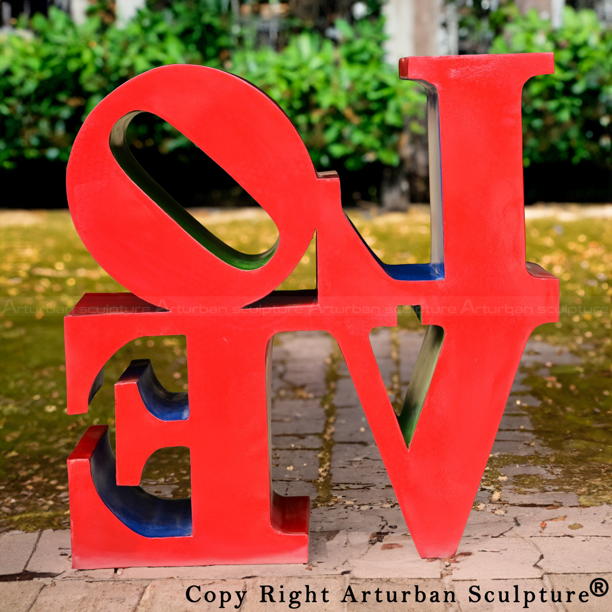 Love Pop Art Robert Indiana stainless steel statue back view