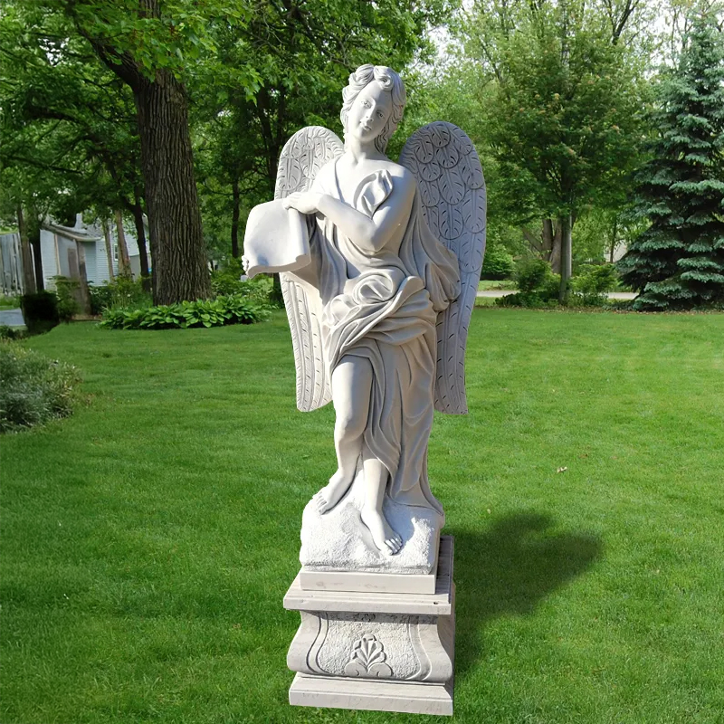 Memorial Angel holding scroll marble statue for Garden