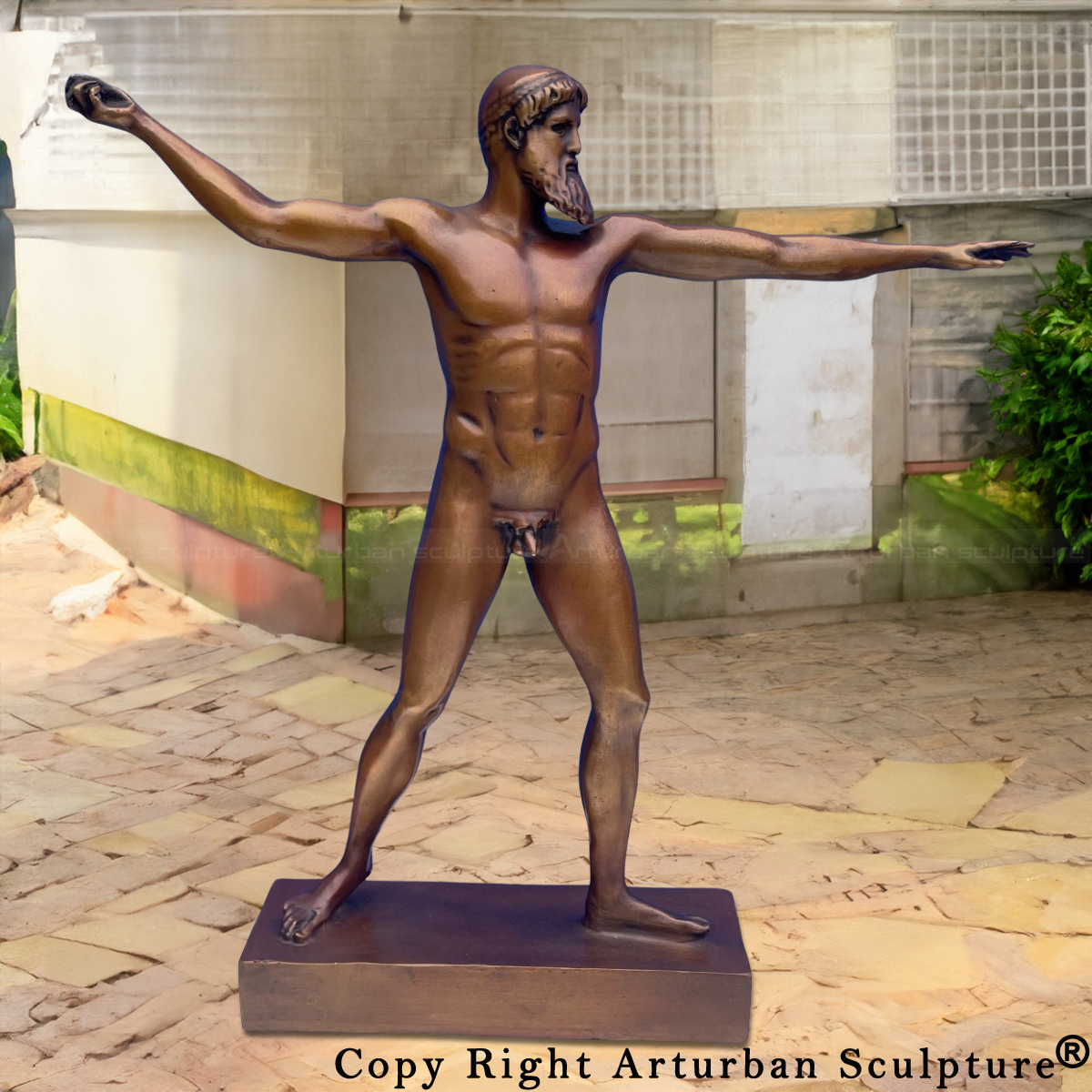 Outdoor front view of Artemision Bronze Sculpture