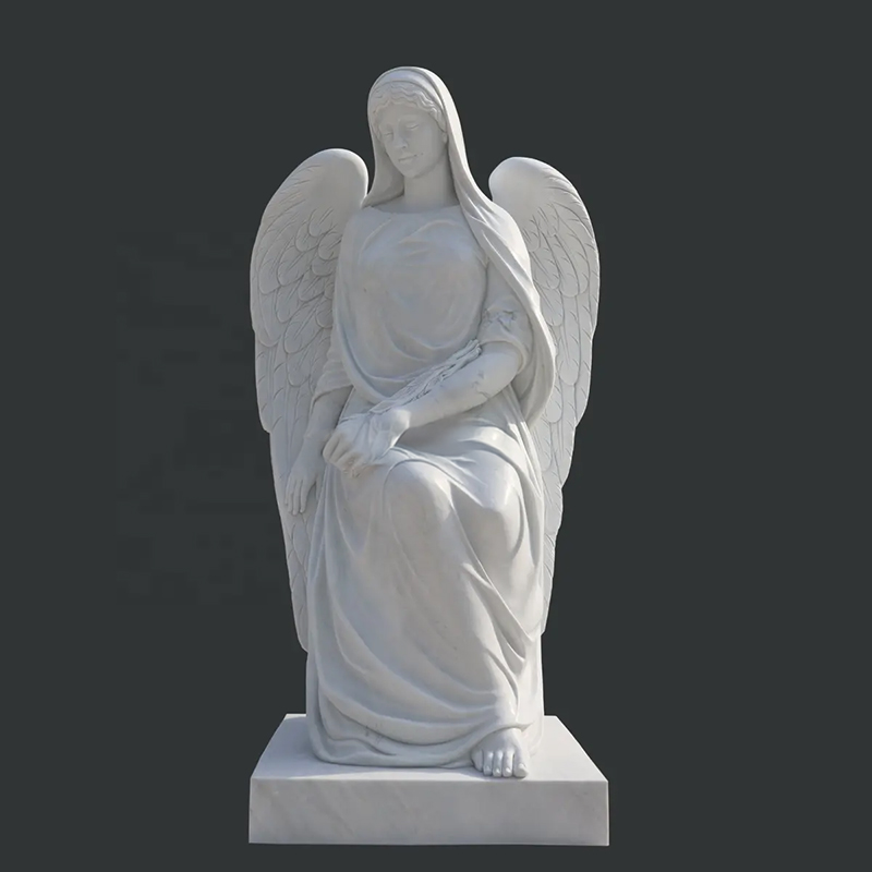 Sitting Garden Angel white marble statue for graveside