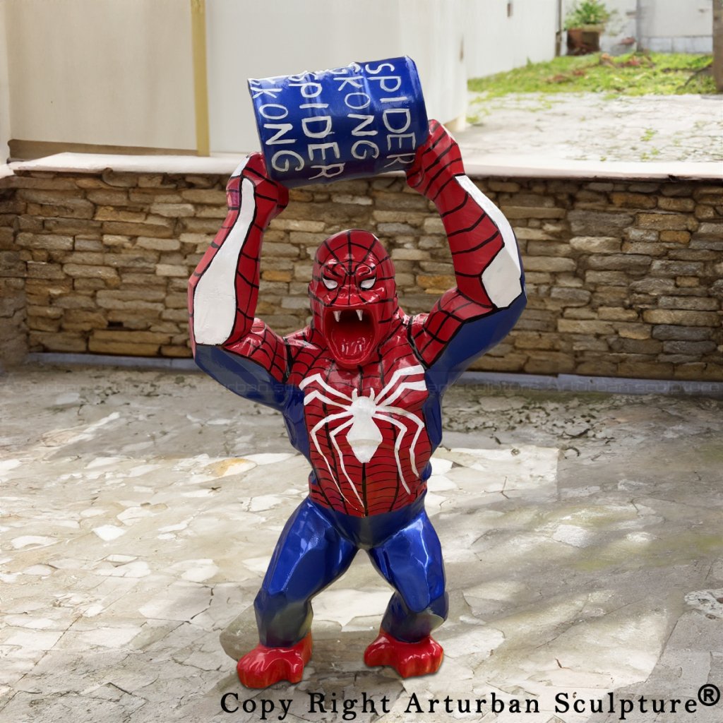 Spider Man king Kong Statue with a barrel raised