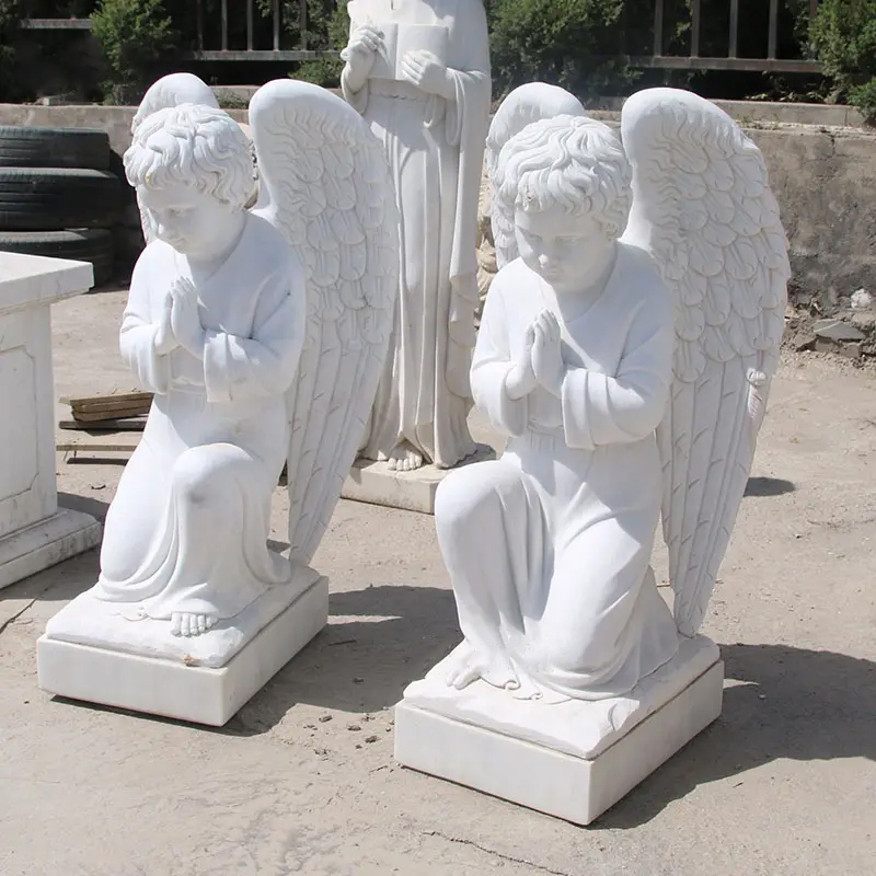 Two kneeling and Praying Cherub Statues