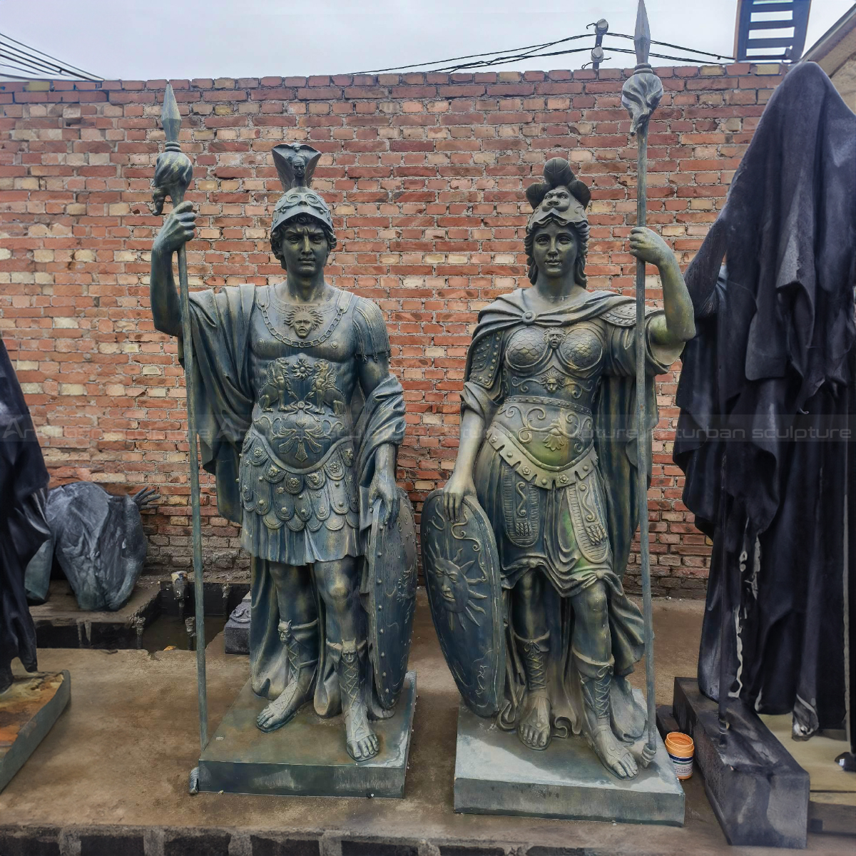 War God Ares and Athena bronze Statue