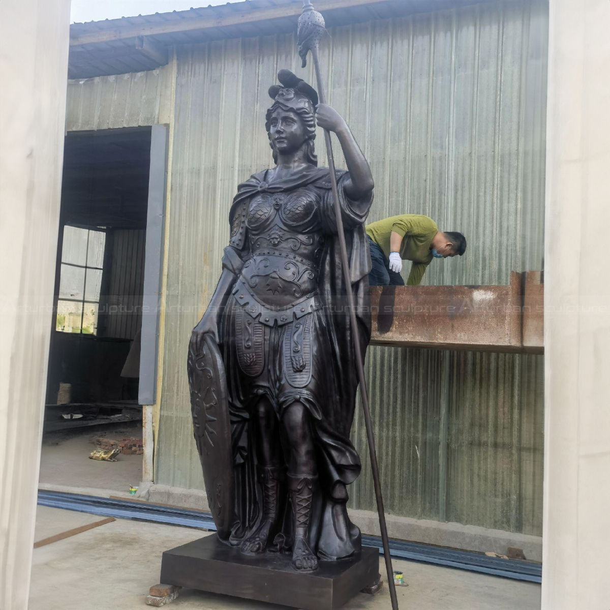 War Goddess Athena bronze Statue with a shield and spear