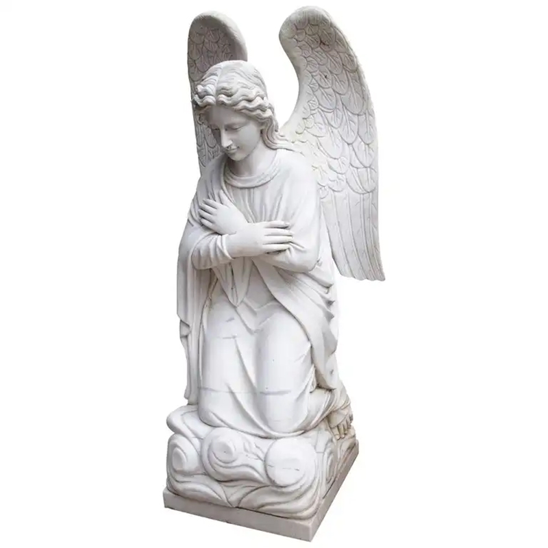 White marble Cemetery Angel kneeling Sculpture with crossed arms