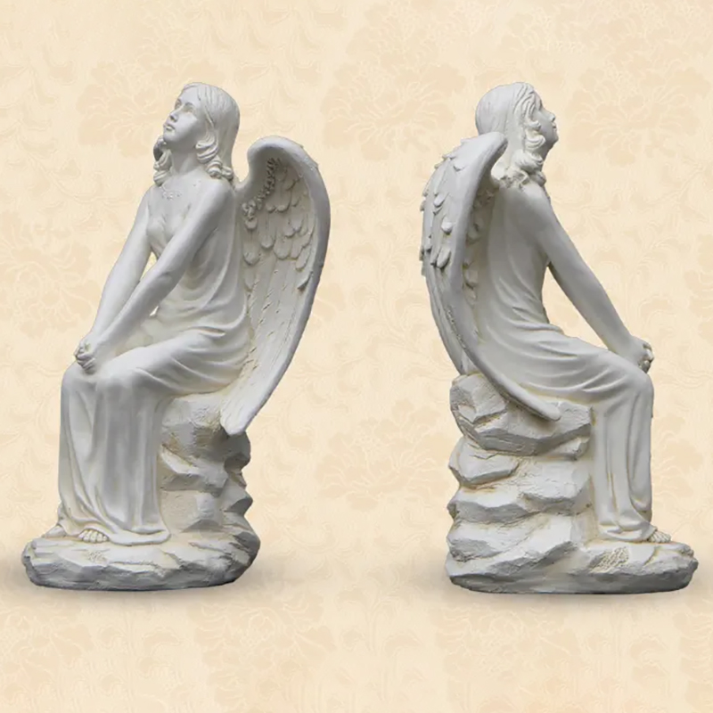 a pair of Angel looking upward marble Decor for Garden or cemetery