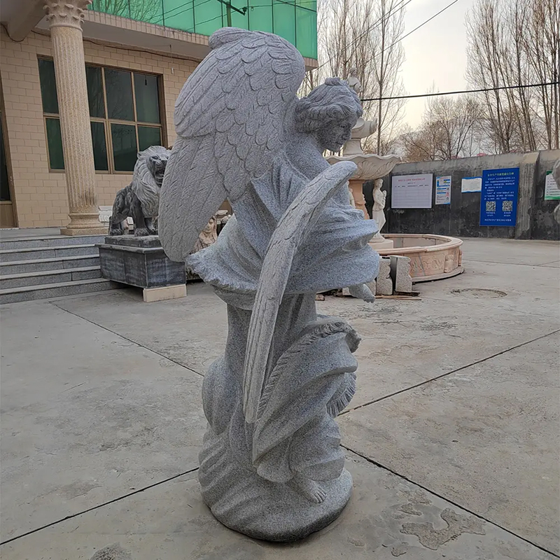 back view of Guardian Angel Statue Granite Catholic