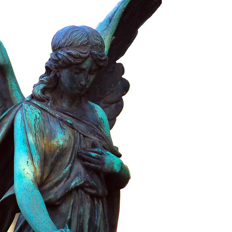 bronze Mourning Angel Statue with greenish-blue patina
