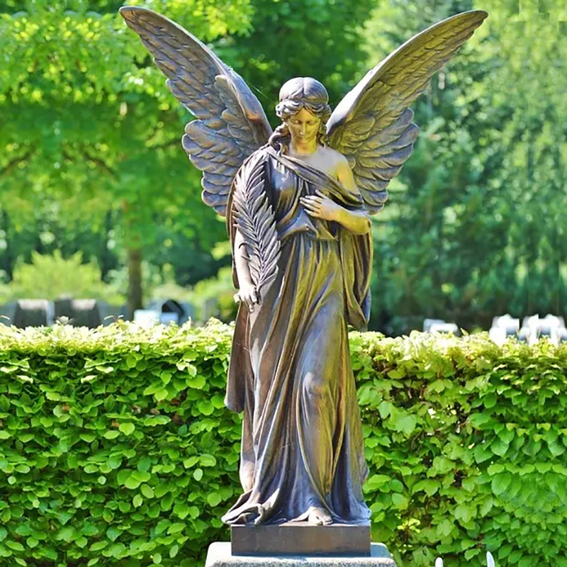 bronze standing Angel with palm frond Statue for Funeral
