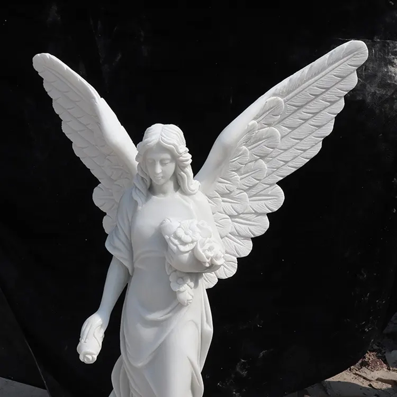 close up of Angel Garden Sculpture showing angel's upper body and face