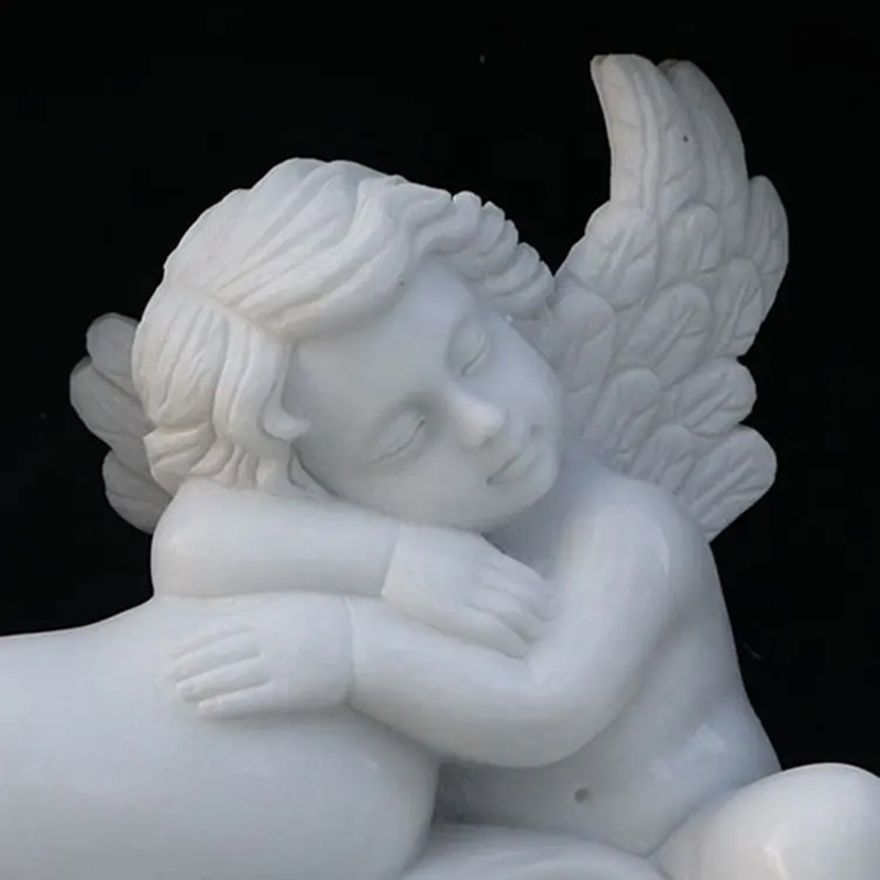close up of Cherub sleeping Lawn Ornament white marble statue