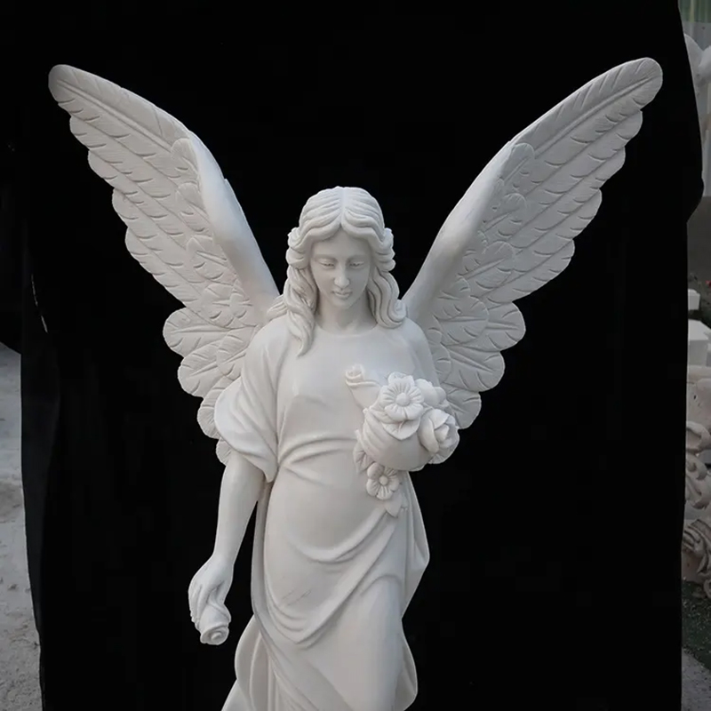 front view of Angel holding flowers Garden Statue
