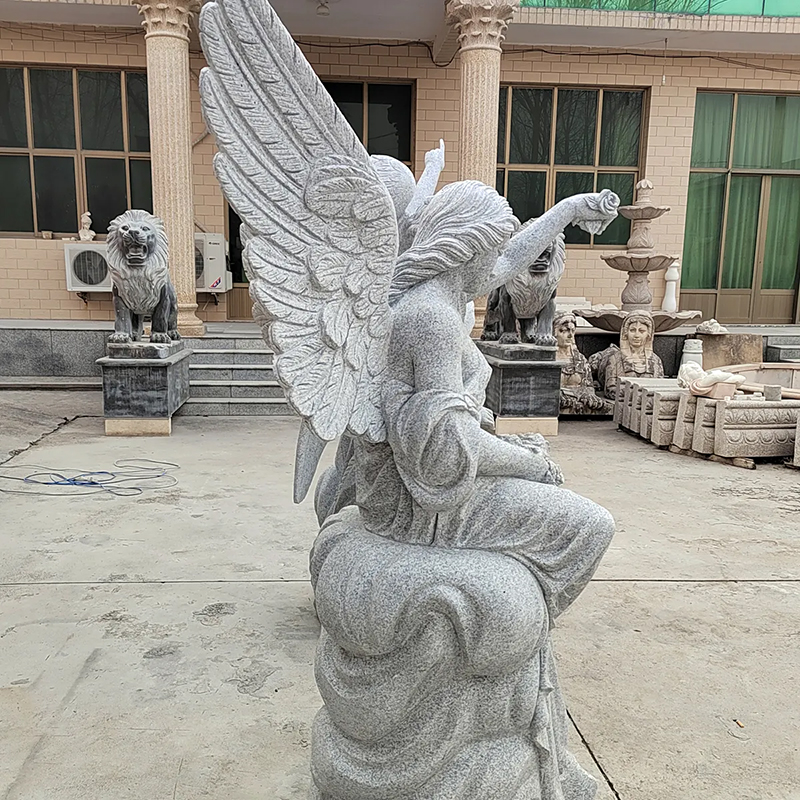 granite Angel sitting and scattering flowers Sculpture for Garden