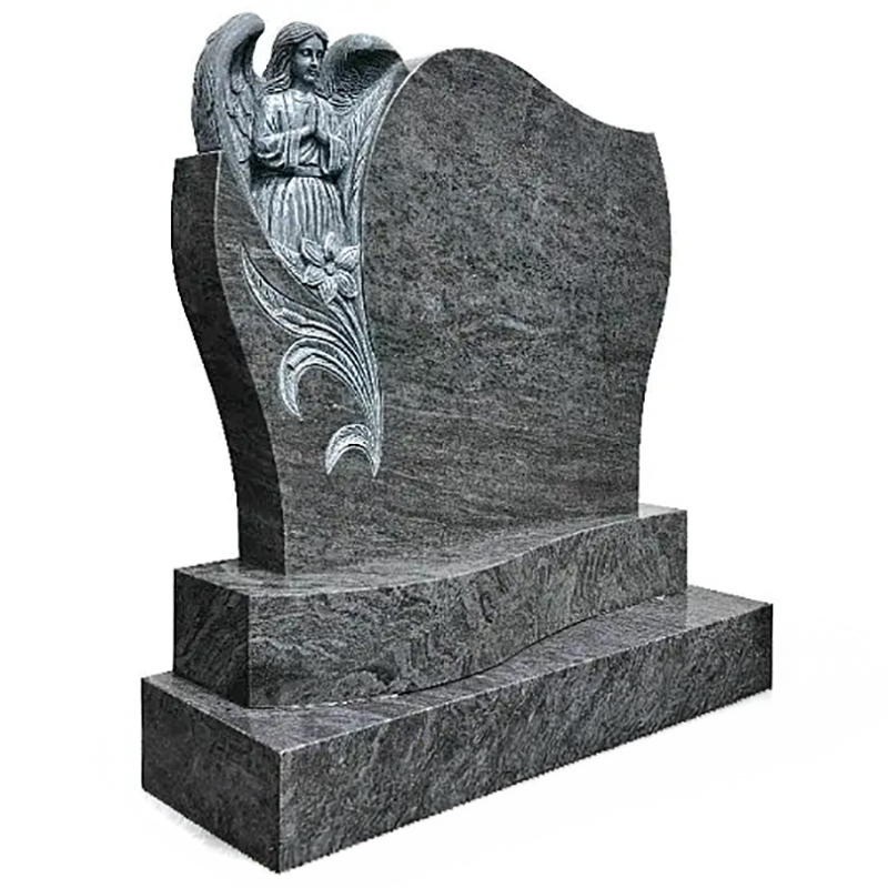 granite Single Headstone praying angel on one side statue