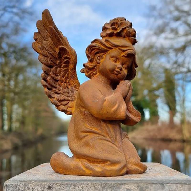 kneeling and Praying Cherub Angel cast iron statue