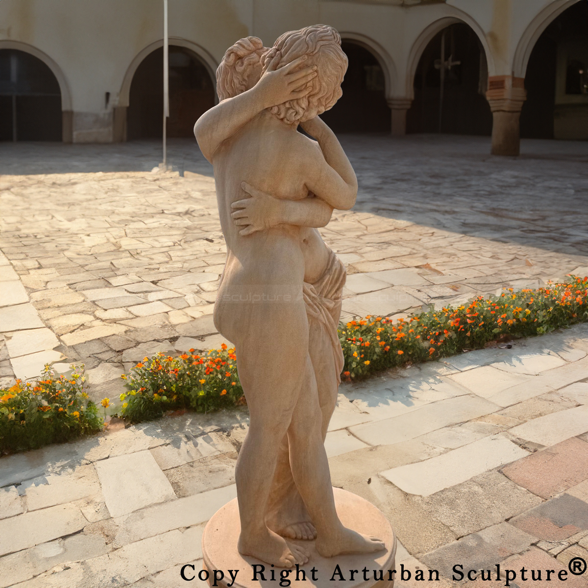 marble Amor and Psyche embracing and kissing Statue