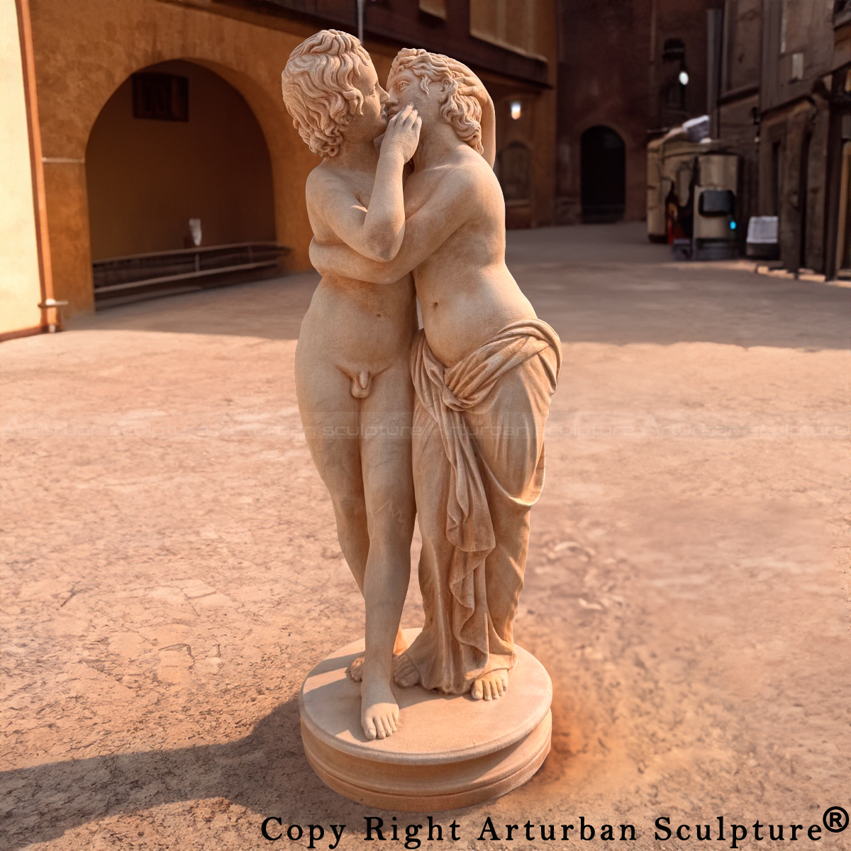 marble Cupid Kissing Sculpture