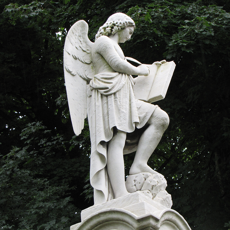 marble Recording Angel Statue with a focused expression