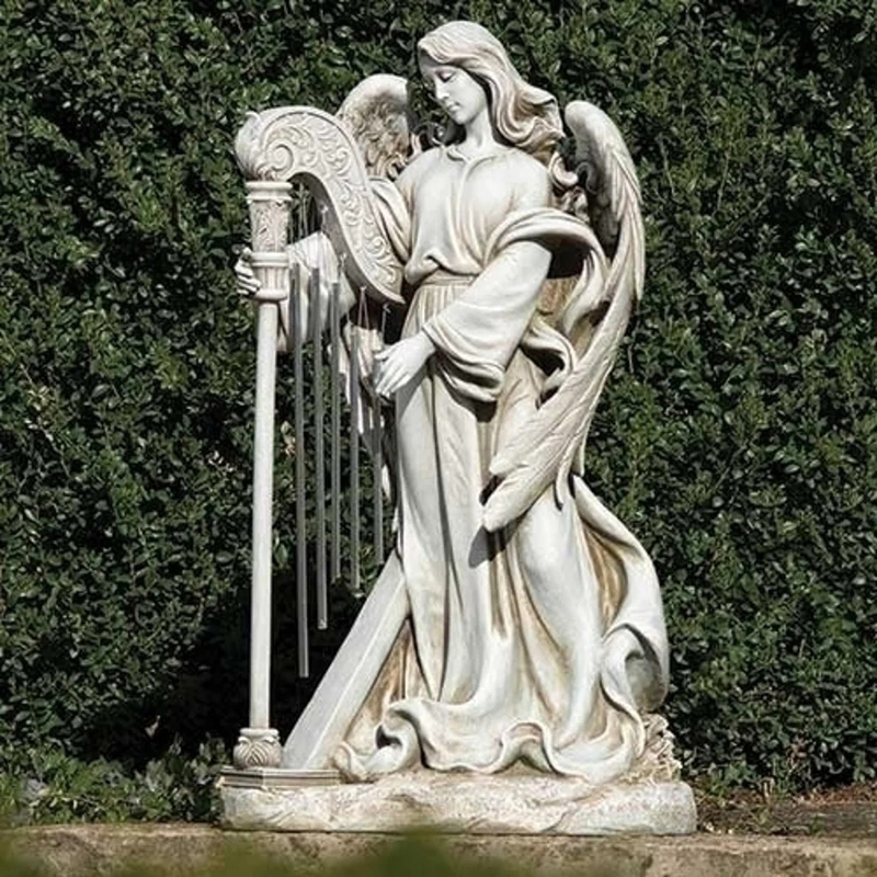musical Angel With Harp Memorial Statue For Garden Or Grave