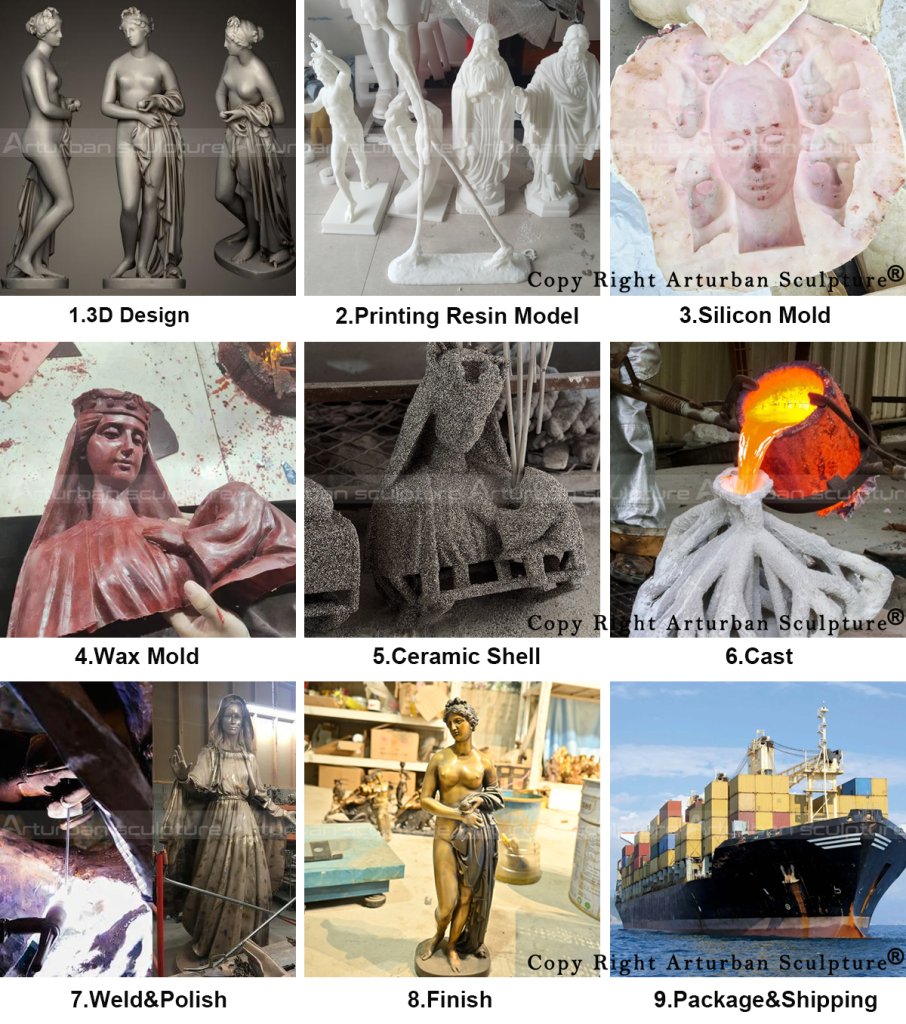 production process of making bronze venus with the apple statue