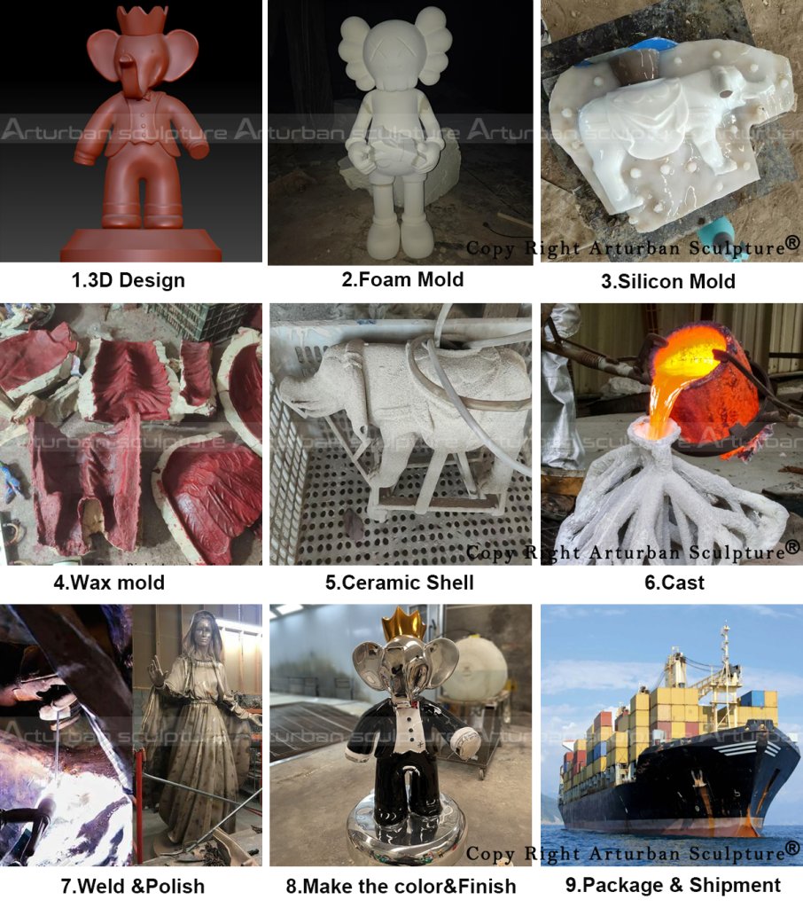 production process of making the bronze Vincent Faudemer Babolex elephant statue