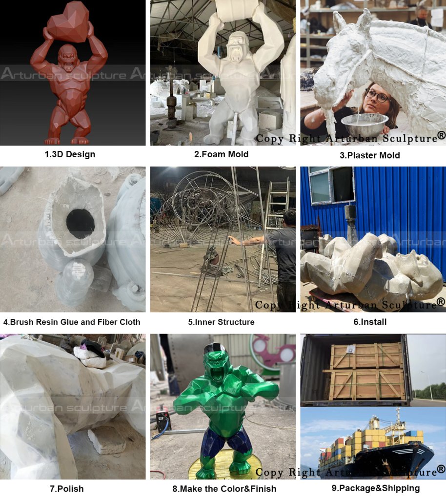 production process of making this fiberglass hulk king kong statue