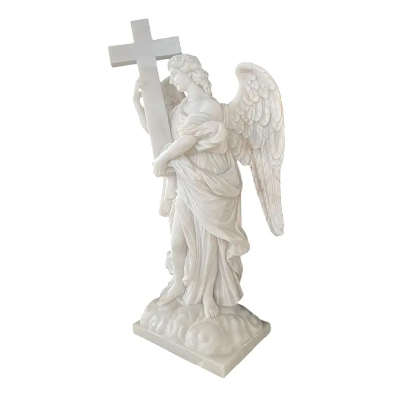 side view of Angel With Cross Sculpture for graveyard