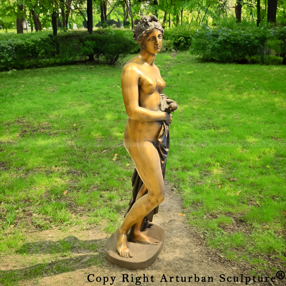 side view of Bronze bathing Venus Statue