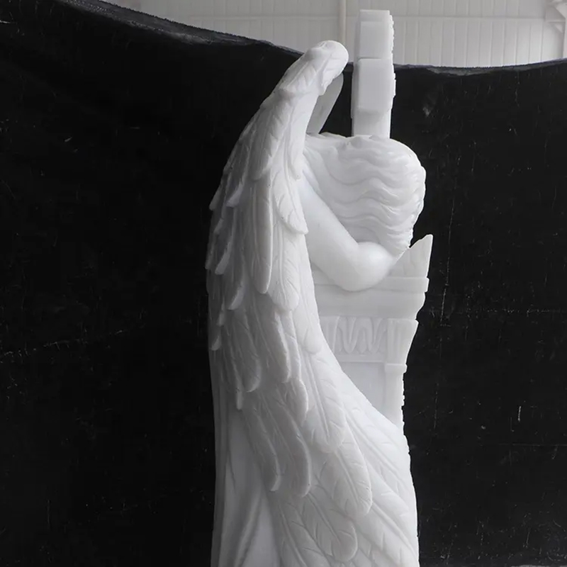 side view of Grieving Angel Headstone statue