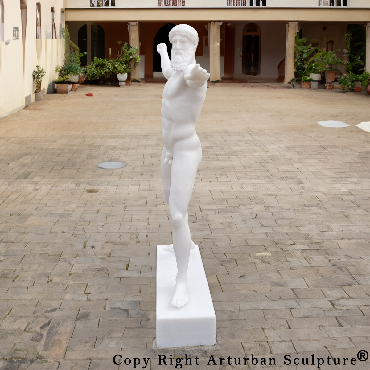 side view of Poseidon or Zeus white marble Sculpture