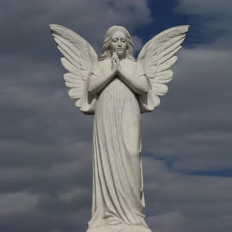 white marbel Standing Praying Angel Sculpture with folded hands in prayer