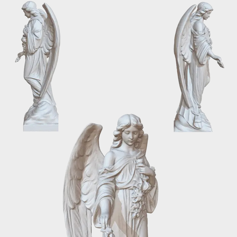 white marble Angel Gabriel Sculpture for memorial or graveyard in different angles