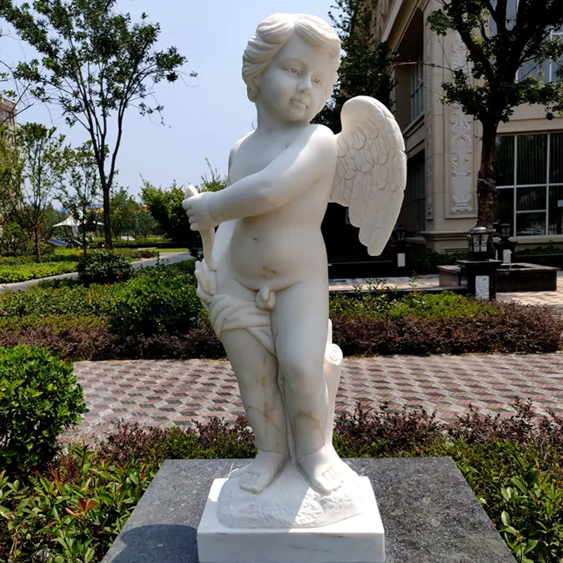 white marble Cupido Statue with bow in hand