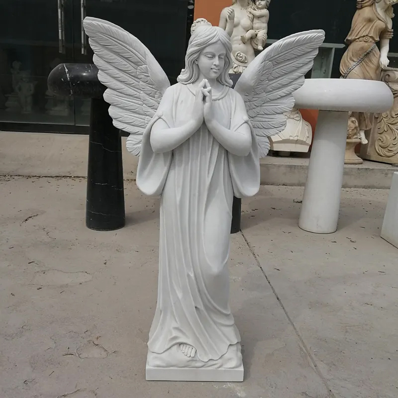 white marble Praying Angel Sculpture front view