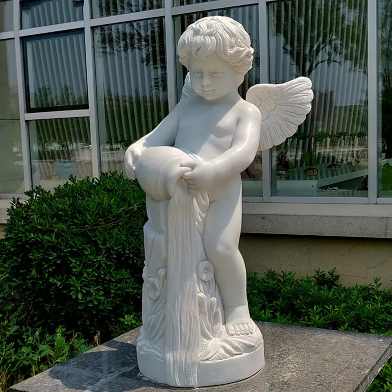 white marble Stone Cherub Garden Ornaments with water jar