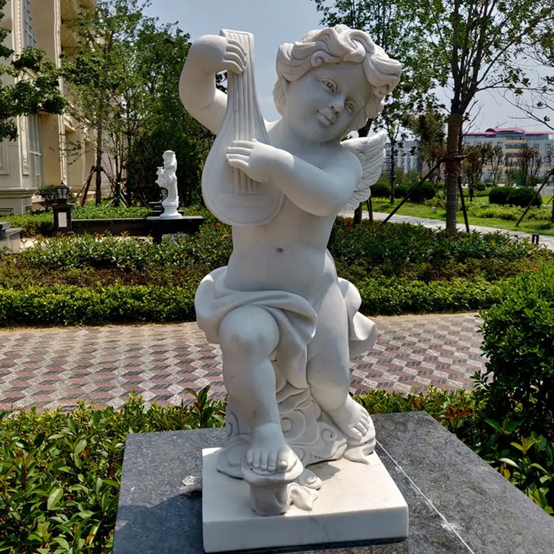 white marble Stone musical Cherub Garden Ornaments