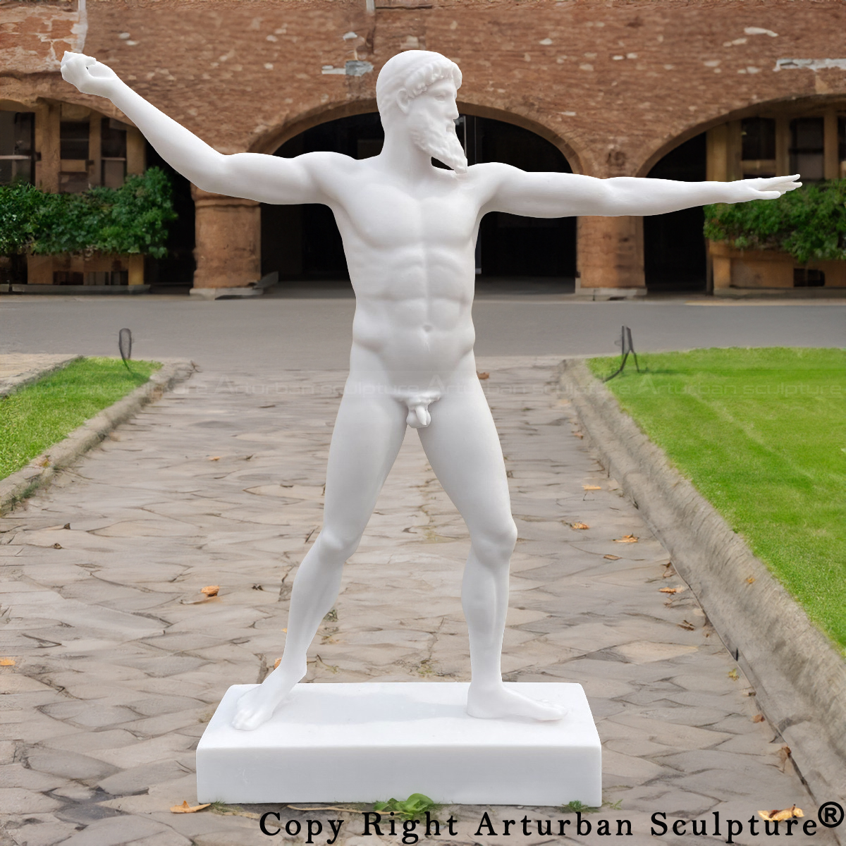 white marble Zeus or Poseidon Sculpture front view