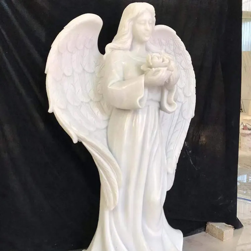 white marble standing Angel Holding Flowers Statue