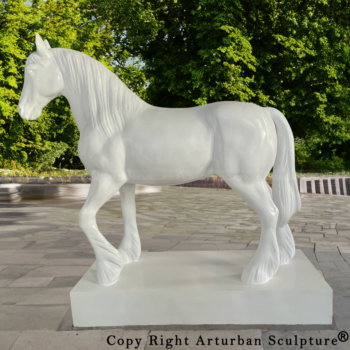 white fiberglass Shire Horse garden Statue
