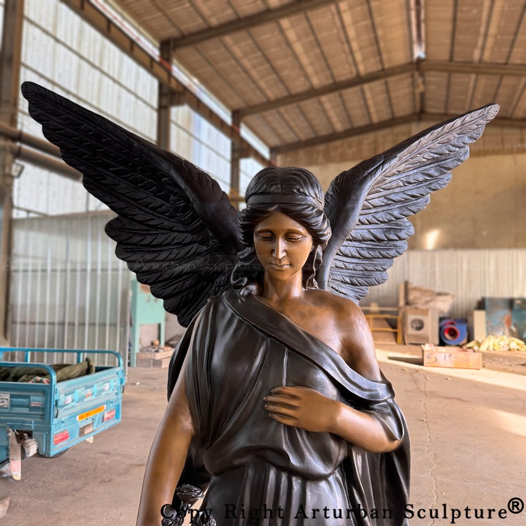 close up of bronze Memorial Angel Sculpture