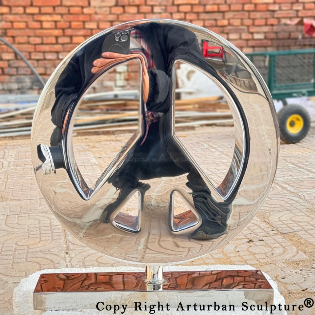 back view of stainless steel Symbol of Peace Statue